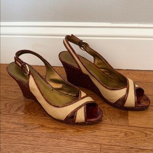Circa Joan & David Women’s Beige and Brown Wedge Slingback Sandals